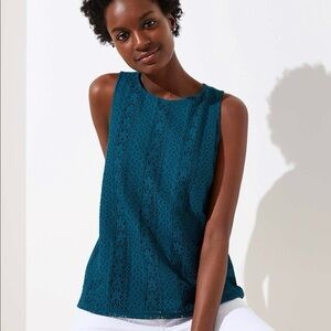 LOFT Teal Sleeveless Lace Blouse with Cut-Out Back EUC‎ Sz M Medium